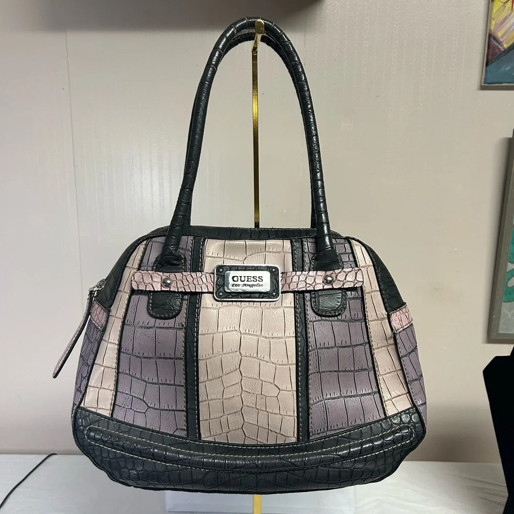 Guess Vintage Black & Pink crocodile skin textured bag